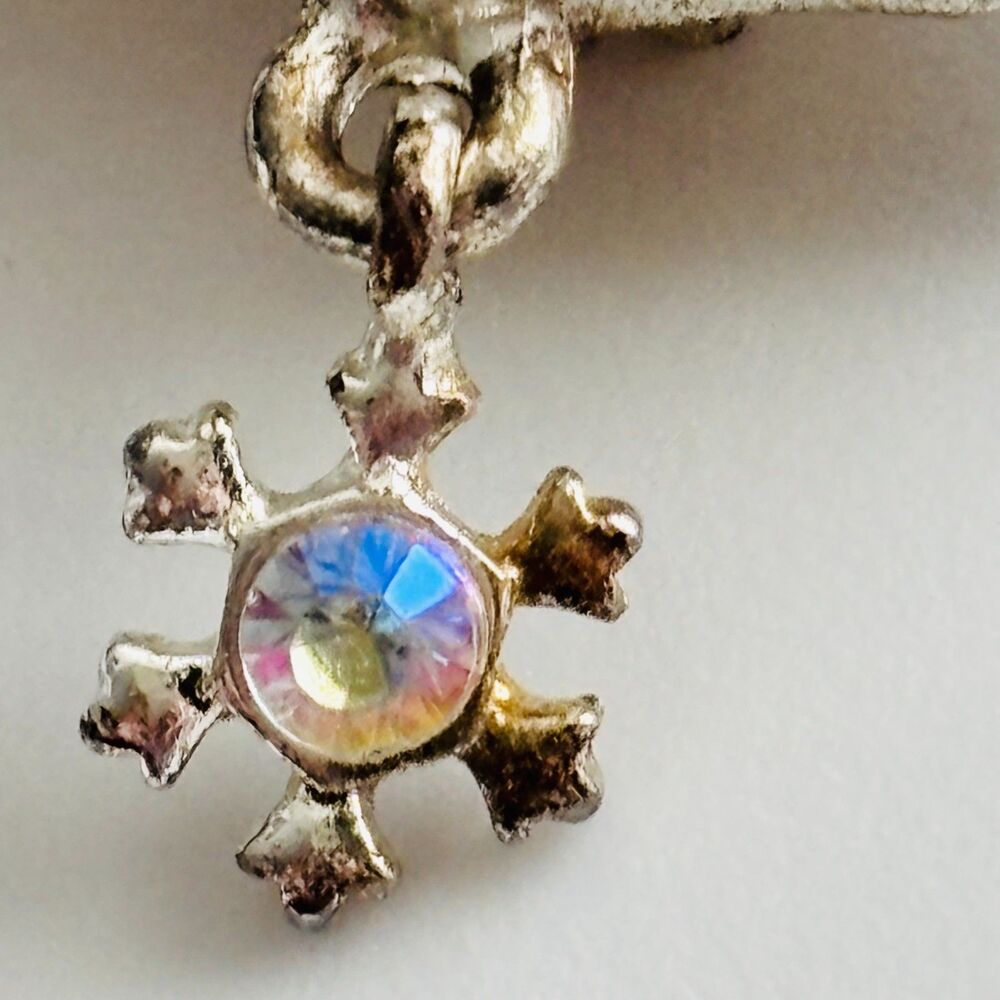 VINTAGE Christopher Radko Silver Tone Christmas Tree Brooch Dangle Snowflake - Picture 4 of 10
